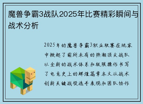 魔兽争霸3战队2025年比赛精彩瞬间与战术分析